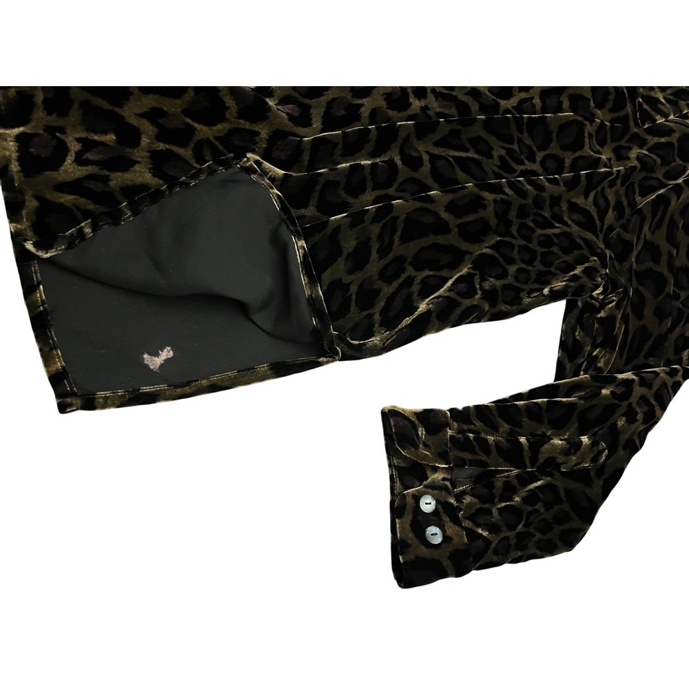 Vtg Denim & Co Leopard Print Velvet Button Down Shirt Brown Black Animal Print L - Picture 7 of 9